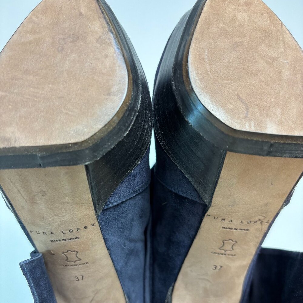 Pura‎ Lopez Suede Platform Ankle Boots Bow Detail Heels Femme Fatale - Picture 4 of 7